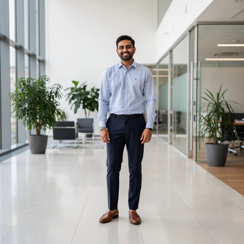 Young Indian man at European office